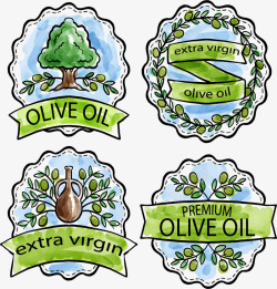 水彩手绘橄榄油商标海报矢量图素材