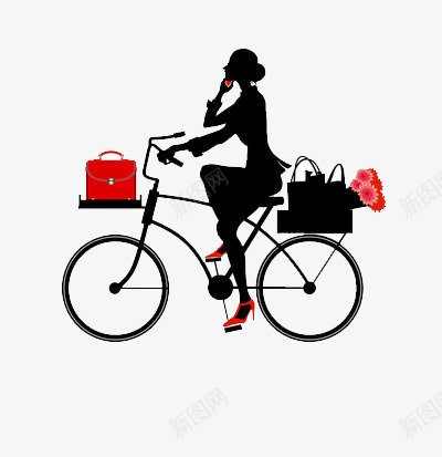 骑着老式自行车的女人png免抠素材_88icon https://88icon.com 打电话 钱包 鲜花