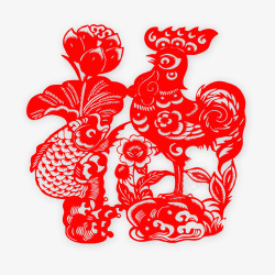 公鸡与鲤鱼剪纸素材