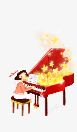 弹钢琴的女孩素材