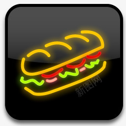 卡通霓虹灯风格图标透明加长汉堡图标