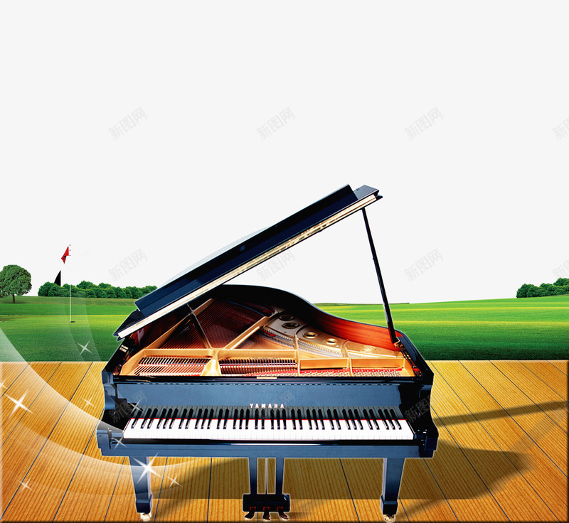 地板上的钢琴psd免抠素材_88icon https://88icon.com 地板 草地 音乐钢琴