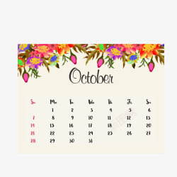 2018年10月花朵日历矢量图素材