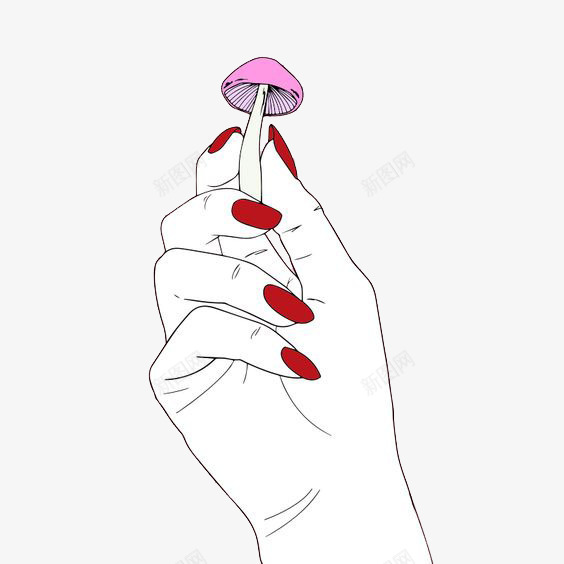 红指甲的手拿着小蘑菇psd免抠素材_88icon https://88icon.com 坏女人 手控福利 手绘 特写 红指甲 酷女孩