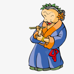 拿筷子带草环的古代农妇矢量图素材