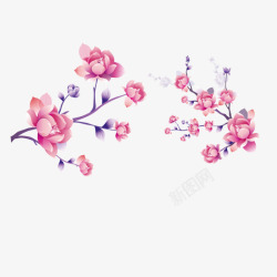 两枝粉红紫色花开素材