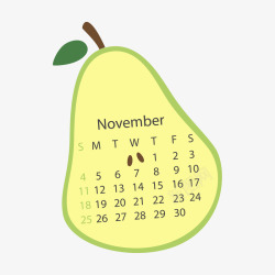 黄色梨子2018年11月水果日历矢量图素材