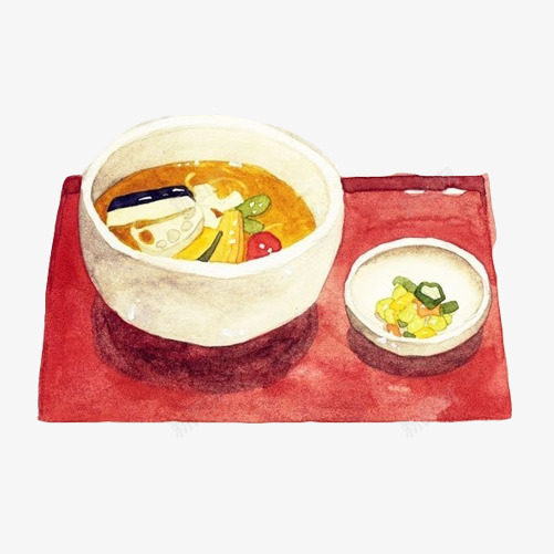 汤饭套餐手绘画片psd免抠素材_88icon https://88icon.com 水彩画 汤饭 特色美食 红色托盘