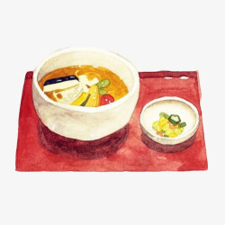 红色托盘汤饭套餐手绘画片高清图片