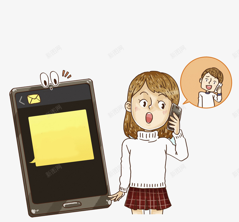 打电话的女孩png免抠素材_88icon https://88icon.com 信息 卡通人物 商务 壁纸 彩色 手机 手绘 打电话 插图
