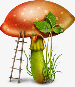 卡通蘑菇绿叶露珠梯子素素材