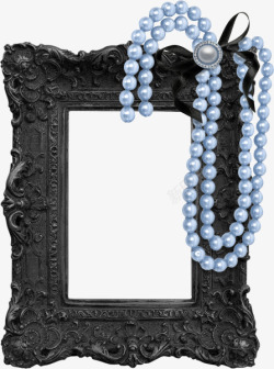 古典铜铁相框蓝色珍珠项链素材
