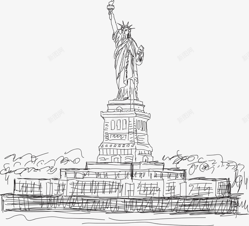 手绘纽约自由女神像png免抠素材_88icon https://88icon.com 手绘 纽约 自由女神像