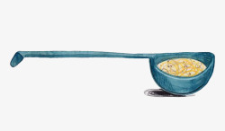 蓝色汤勺手绘蓝色汤勺高清图片