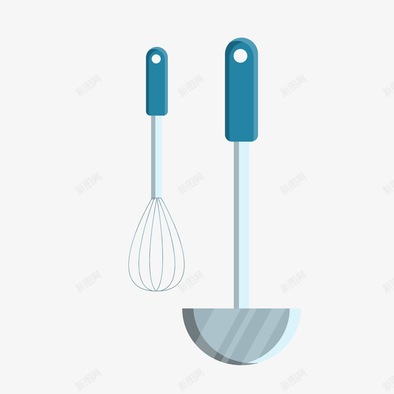 厨房用具汤勺打蛋器png免抠素材_88icon https://88icon.com 卡通汤勺 厨房用品 打蛋器 背景装饰 蓝色