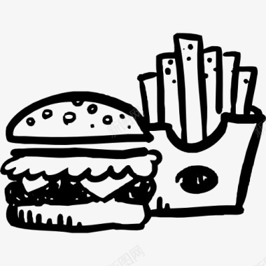 手绘汉堡和薯条图标图标