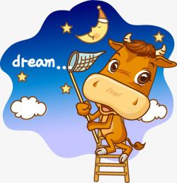 奋斗英文设计上梯子的小牛高清图片