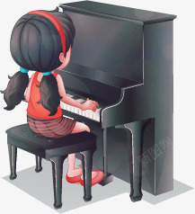 手绘弹钢琴的女孩素材