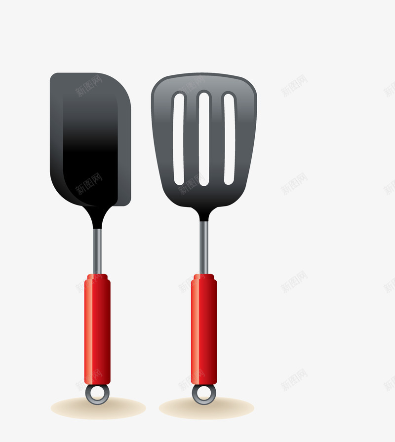 手绘厨房用品png免抠素材_88icon https://88icon.com 厨具 厨房用品 炒菜铲子 煎锅铲子 红柄铲子 铲子