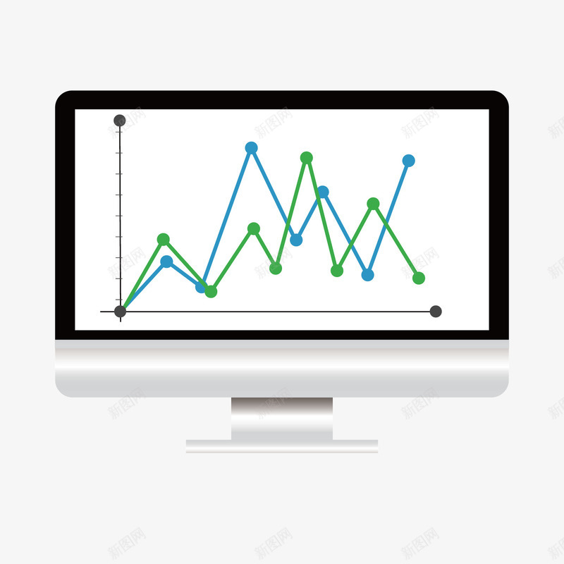 电脑数据矢量图ai免抠素材_88icon https://88icon.com ppt 分析 商务 折线 数据 显示器 电脑 绿色 矢量图