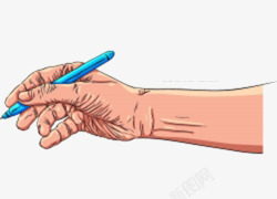 蓝色签字笔手握笔高清图片