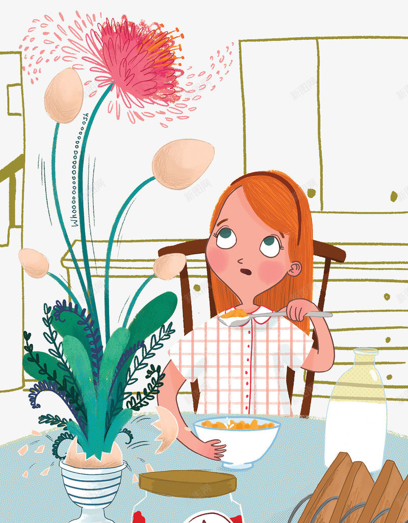 自己吃早饭的女孩png免抠素材_88icon https://88icon.com 创意的插画 吃早饭的女孩 格子衬衫的女孩