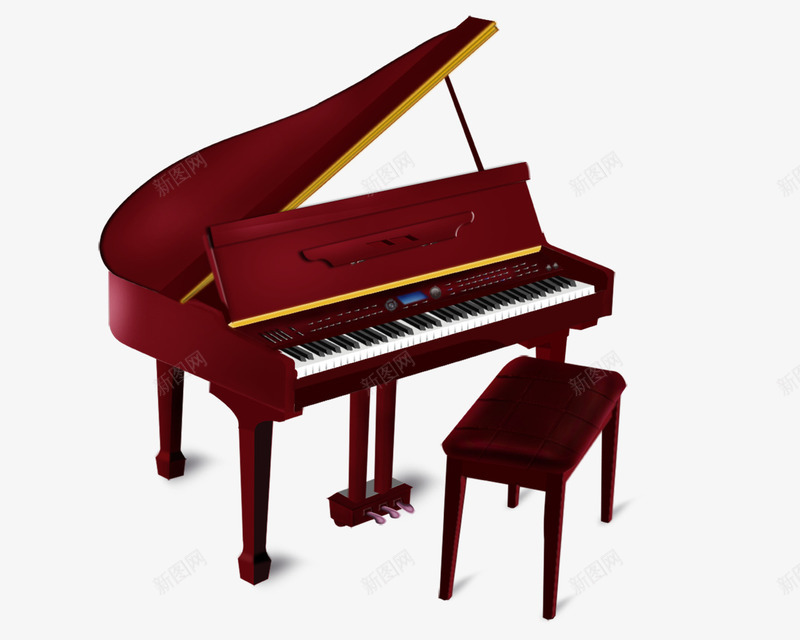 红色的手绘钢琴psd免抠素材_88icon https://88icon.com 手绘钢琴 红色凳子