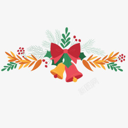 黄红色领结铃铛圣诞装饰矢量图素材