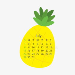 黄色菠萝2018年7月水果日历矢量图素材