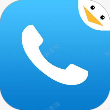 传统图案蓝色电话图标加小鸭子微笑图标图标