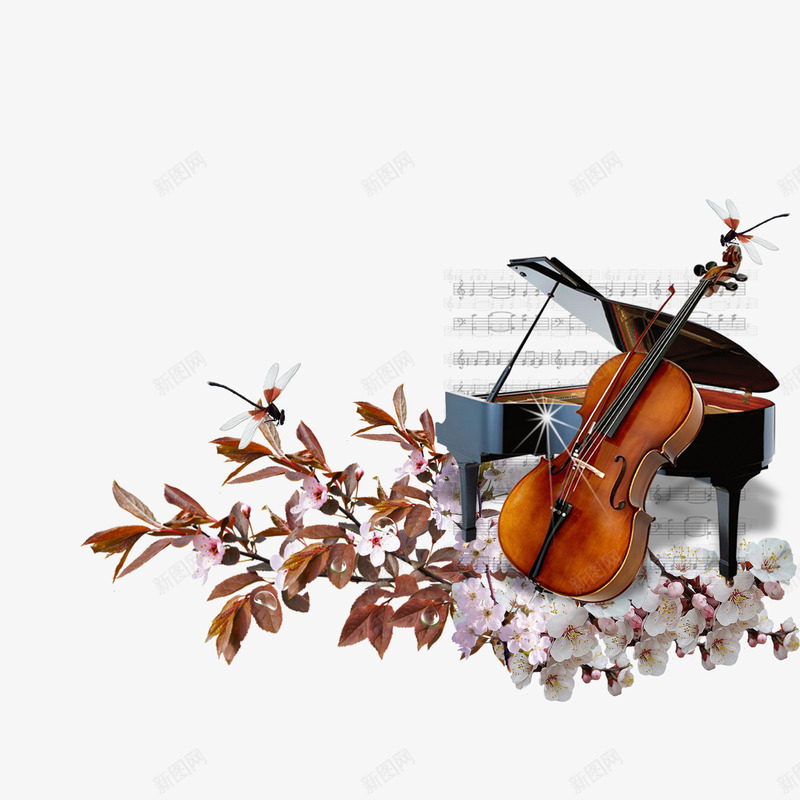 一架钢琴png免抠素材_88icon https://88icon.com 大提琴 手绘 花朵 钢琴