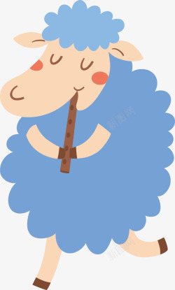 吹笛子的卡通蓝色山羊图素材