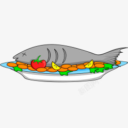 卡通手绘盘子里的鱼素材