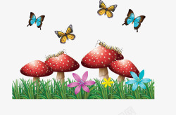 夏日草丛夏日草丛蘑菇蝴蝶矢量图高清图片