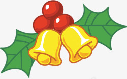 手绘圣诞树叶铃铛装饰素材