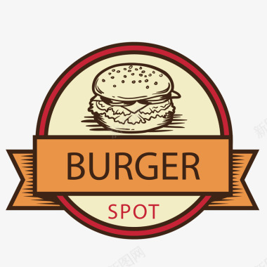 彩带圆形手绘汉堡图标图标