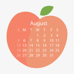 粉色2018年8月桃子水果日历矢量图素材