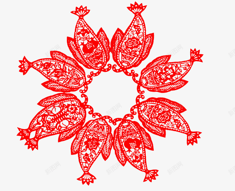 鲤鱼剪纸png免抠素材_88icon https://88icon.com 中国风 动物 窗花 红色 鲤鱼