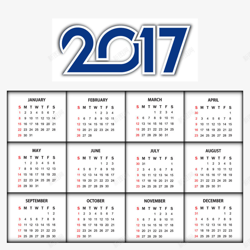 黑色2017年矢量图eps免抠素材_88icon https://88icon.com 日历 高清 矢量图