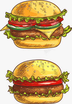 手绘美食汉堡矢量图素材