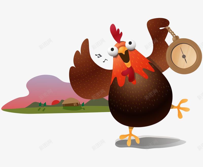 卡通可爱拿闹钟公鸡png免抠素材_88icon https://88icon.com 卡通的动物 可爱的公鸡