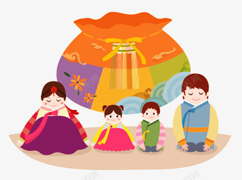 手绘韩国韩服一家人插画png免抠素材_88icon https://88icon.com 一家人 绘画 钱袋 韩服
