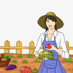 摘蔬菜插图农场人物农地摘蔬菜高清图片