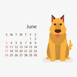 黄色狗2018年6月日历矢量图素材