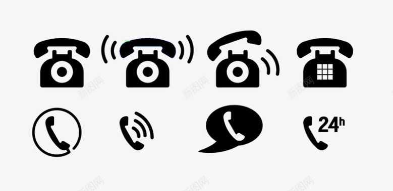 黑色扁平风格电话符号图标图标