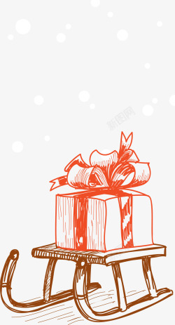 圣诞节手绘棕色雪橇素材