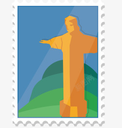 巴西旅游城市卡通旅游城市邮票巴西耶稣像高清图片