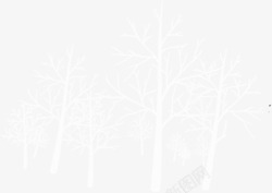 手绘扁平白色树林树枝装饰图案素材