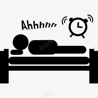舒适的床上睡觉人躺在床上睡觉闹钟响了图标图标