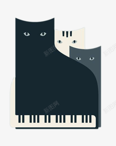黑猫白猫灰猫与钢琴psd免抠素材_88icon https://88icon.com 猫 装饰图案 钢琴